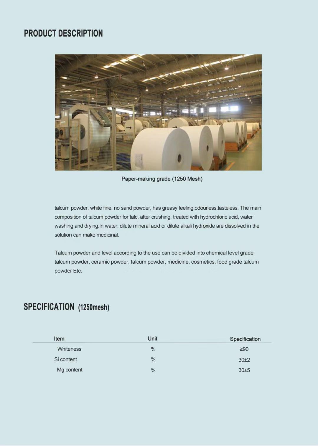 talcum powder paper-making grade 1250mesh